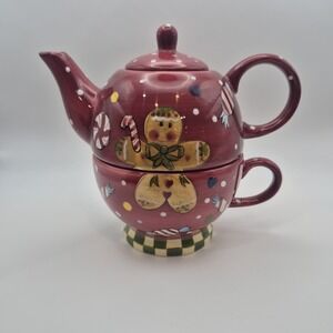 Laurie Gates Christmas Treat: Tea For One Set. Red W/ White Polka Dots